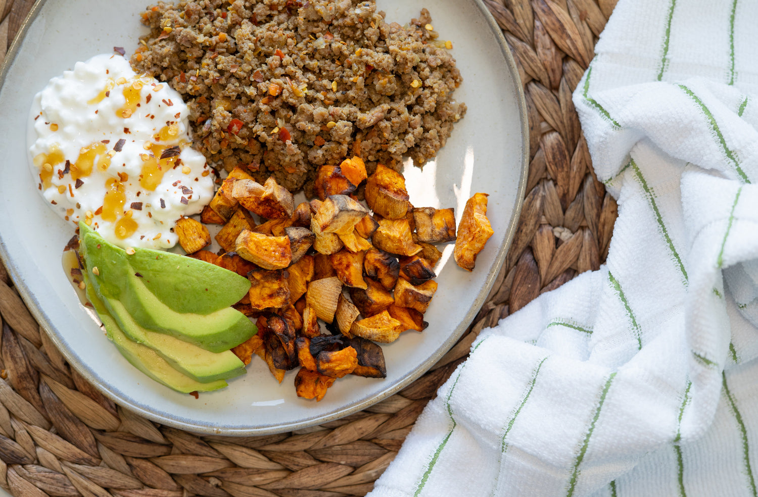 Cottage Cheese Sweet Potato Beef Bowl